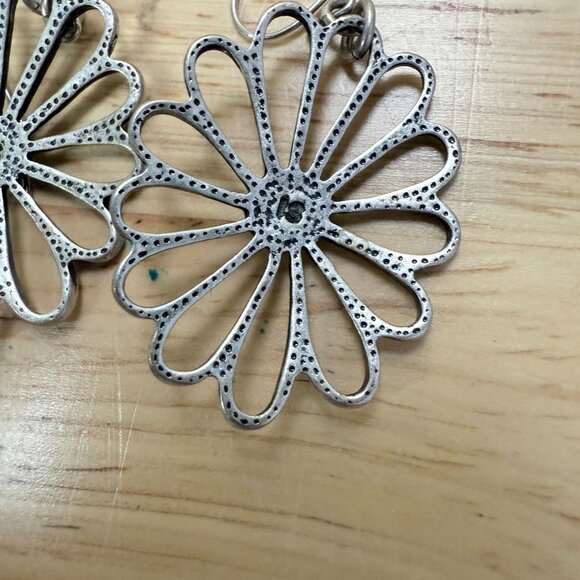 Lia Sophia Silver Daisy Dangle Earrings With Faux Pearl Center & Cutout Openwork - Picture 5 of 6